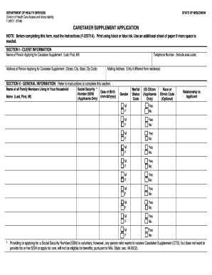 Wisconsin Caretaker Supplement Application