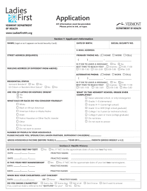 Vermont Ladies First Application