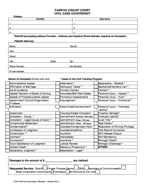 Fairfax Circuit Court Civil Case Coversheet