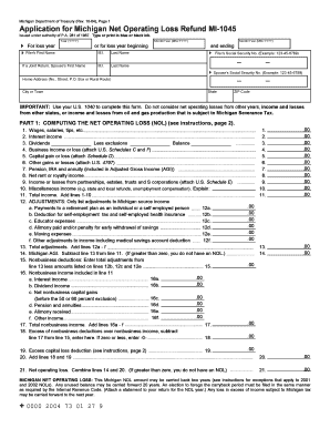 Michigan Net Operating Loss Refund Application