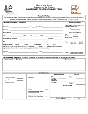 New Jersey Government Records Request Form