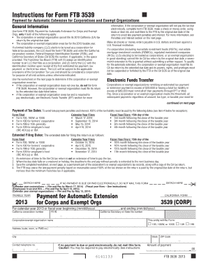 Form FTB 3539 Payment for Automatic Extension