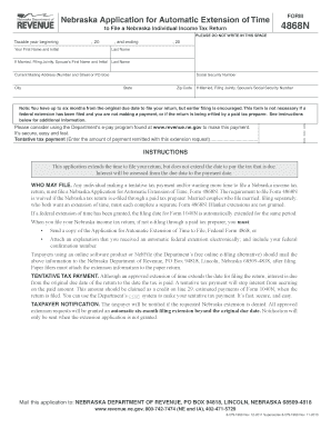 Nebraska Application for Automatic Extension of Time