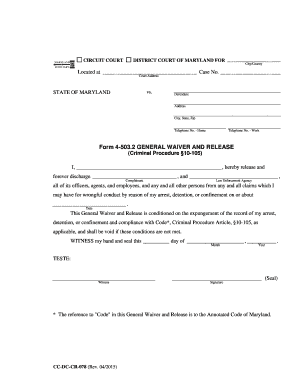 Maryland General Waiver and Release Form