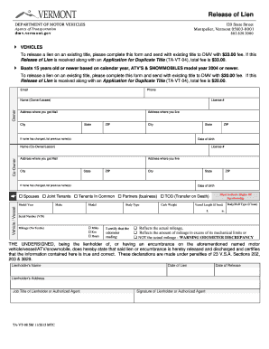 Vermont Release of Lien Form