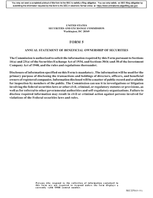 Form 5 Annual Statement of Beneficial Ownership of Securities