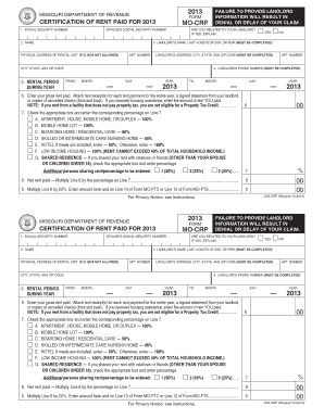 Missouri Rent Paid Certification Form