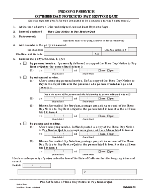 Proof of Service of Three Day Notice to Pay Rent or Quit