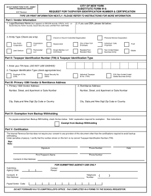 City of New York Substitute Form W-9
