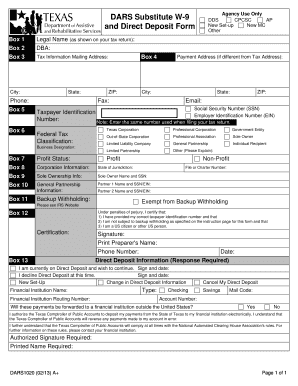 Texas DARS Substitute W-9 Form
