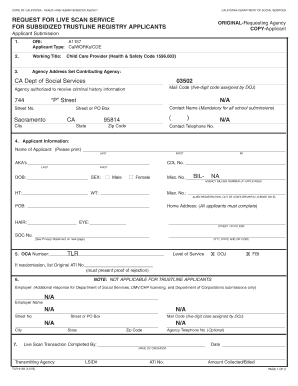 California Live Scan Request for Child Care Providers