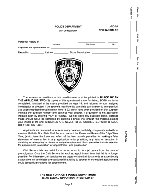 New York City Police Department APD-5A Form