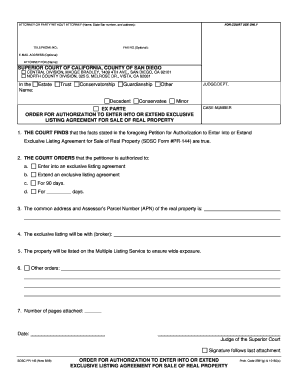 Order for Authorization to Enter into Exclusive Listing Agreement
