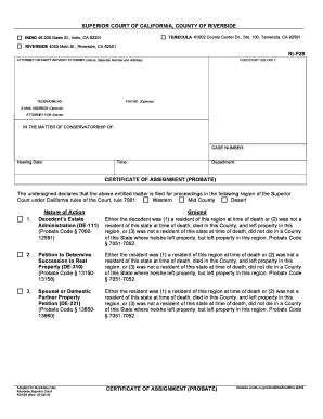 Certificate of Assignment Probate