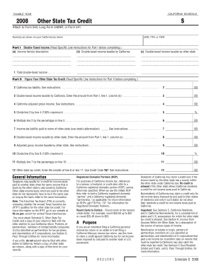 California 2008 Other State Tax Credit Schedule