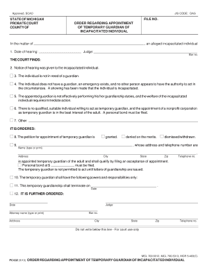 Michigan Temporary Guardian Appointment Order