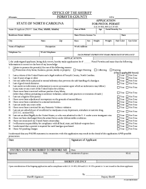 North Carolina Pistol Permit Application