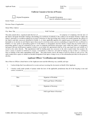 Uniform Consent to Service of Process