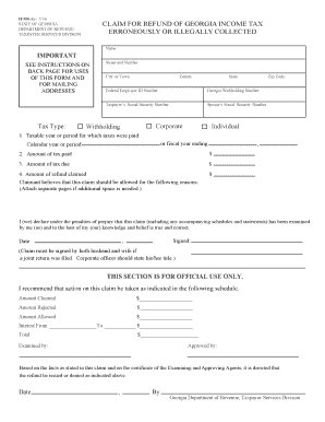Georgia Income Tax Refund Claim Form