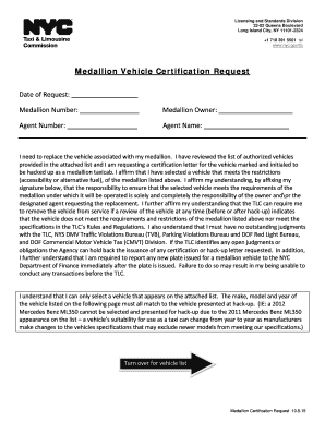Medallion Vehicle Certification Request