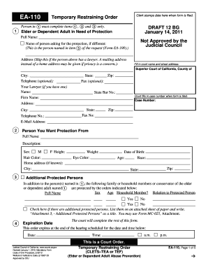 California Temporary Restraining Order EA-110