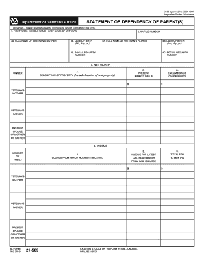 VA Form 21-509 Statement of Dependency of Parent(s)