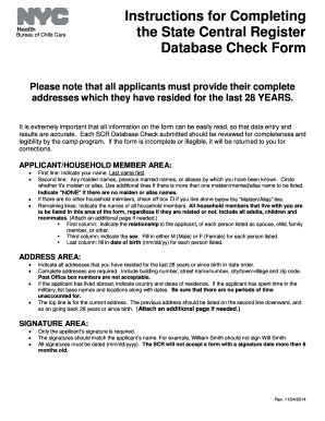 New York State Central Register Database Check Form