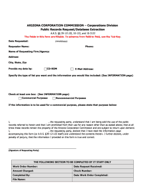 Arizona Corporation Commission Public Records Request Form