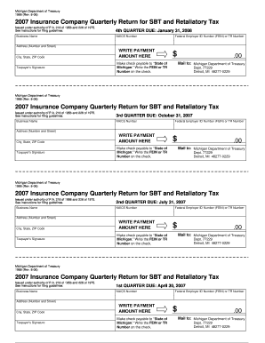 Michigan Insurance Company Quarterly Return for SBT and Retaliatory Tax