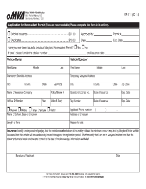Maryland Nonresident Permit Application