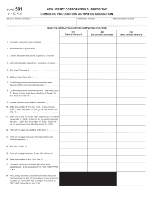New Jersey Corporation Business Tax Form 501