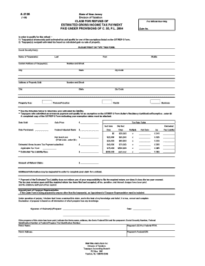 New Jersey Claim for Refund of Estimated Gross Income Tax Payment