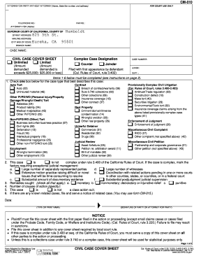 California Civil Case Cover Sheet