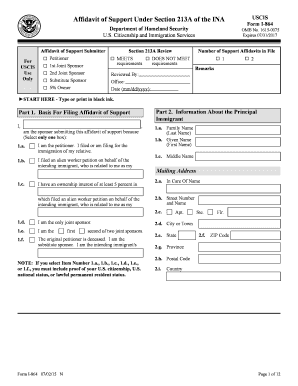 Affidavit of Support Form I-864