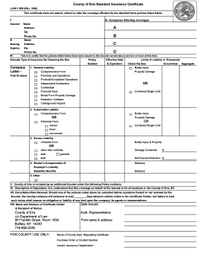 County of Erie Standard Insurance Certificate