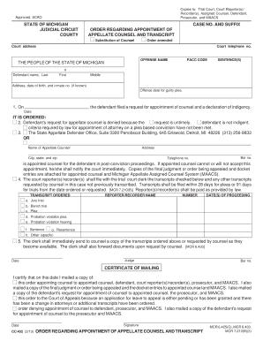 Michigan Appellate Counsel Appointment Order