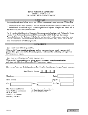 Texas Federal Income Tax Withholding Request