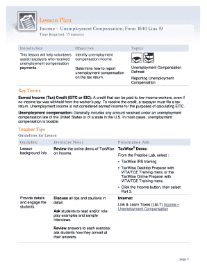 Unemployment Compensation Form 1040 Line 19