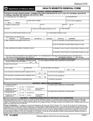 VA Form 10-10EZR Health Benefits Renewal