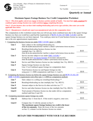 Seattle Business Tax Credit Computation Worksheet