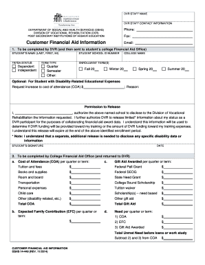 Washington State DVR Financial Aid Form