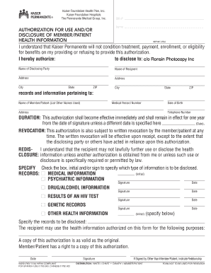 Kaiser Permanente Health Information Authorization Form