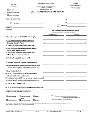 City of Monongahela Part Year Resident Earned Income Tax Return