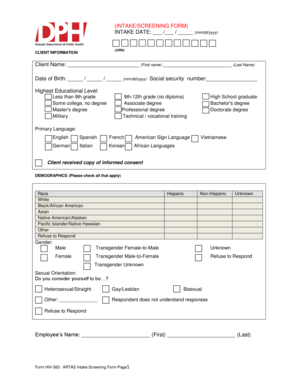 ARTAS Intake Screening Form