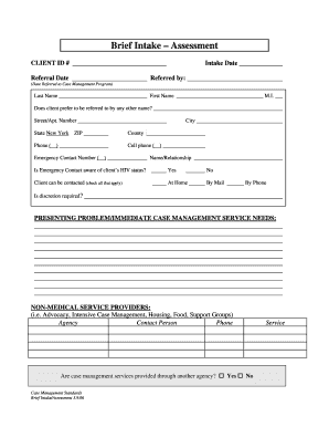 HIV Case Management Intake Form