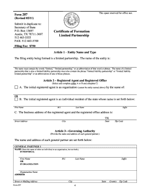 Texas Limited Partnership Certificate of Formation