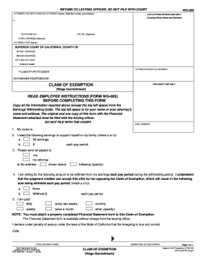 Claim of Exemption WG-006