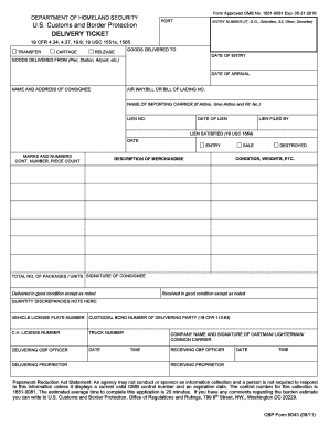 US Customs and Border Protection Delivery Ticket