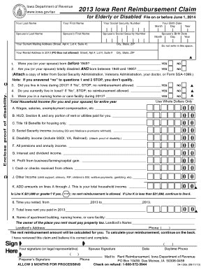 2013 Iowa Rent Reimbursement Claim