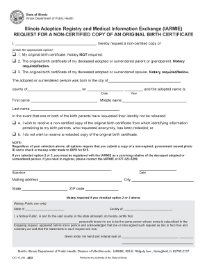 Illinois Adoption Registry Birth Certificate Request